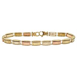  9ct gold tri-coloured Roman numeral bracelet, hallmarked