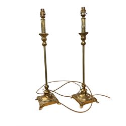 Pair of Corinthian column table lamps, together with a pair of brass table lamps, largest 60cm  