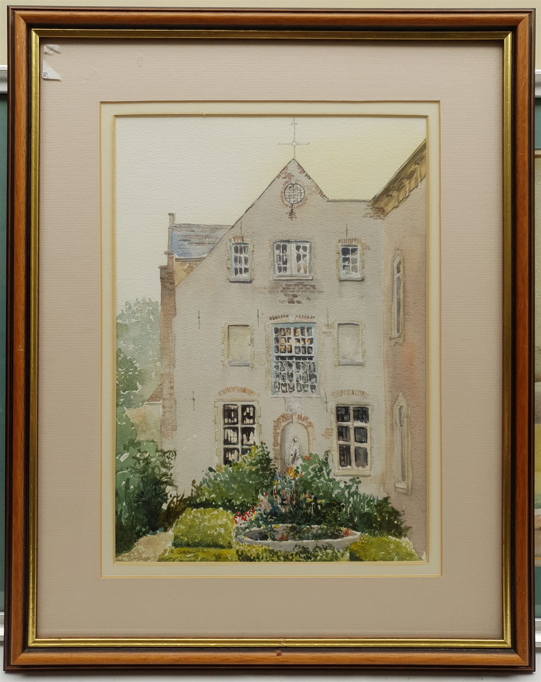 S L Turnbull (British early 20th century): 'A View on Wadsley Common Sheffield', watercolour signed, titled verso; Ken Bell (British Contemporary): Reclining Nude, watercolour signed; R Carmichael: 'The Chapel of the English Convent Bruges', watercolour signed, titled verso; together with two landscape watercolour vignettes indistinctly signed, max 49cm x 65cm (5)