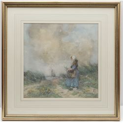 Montague Smyth (British 1863-1965): Gathering Sticks on the Coast, watercolour and pastel signed 32cm x 32cm