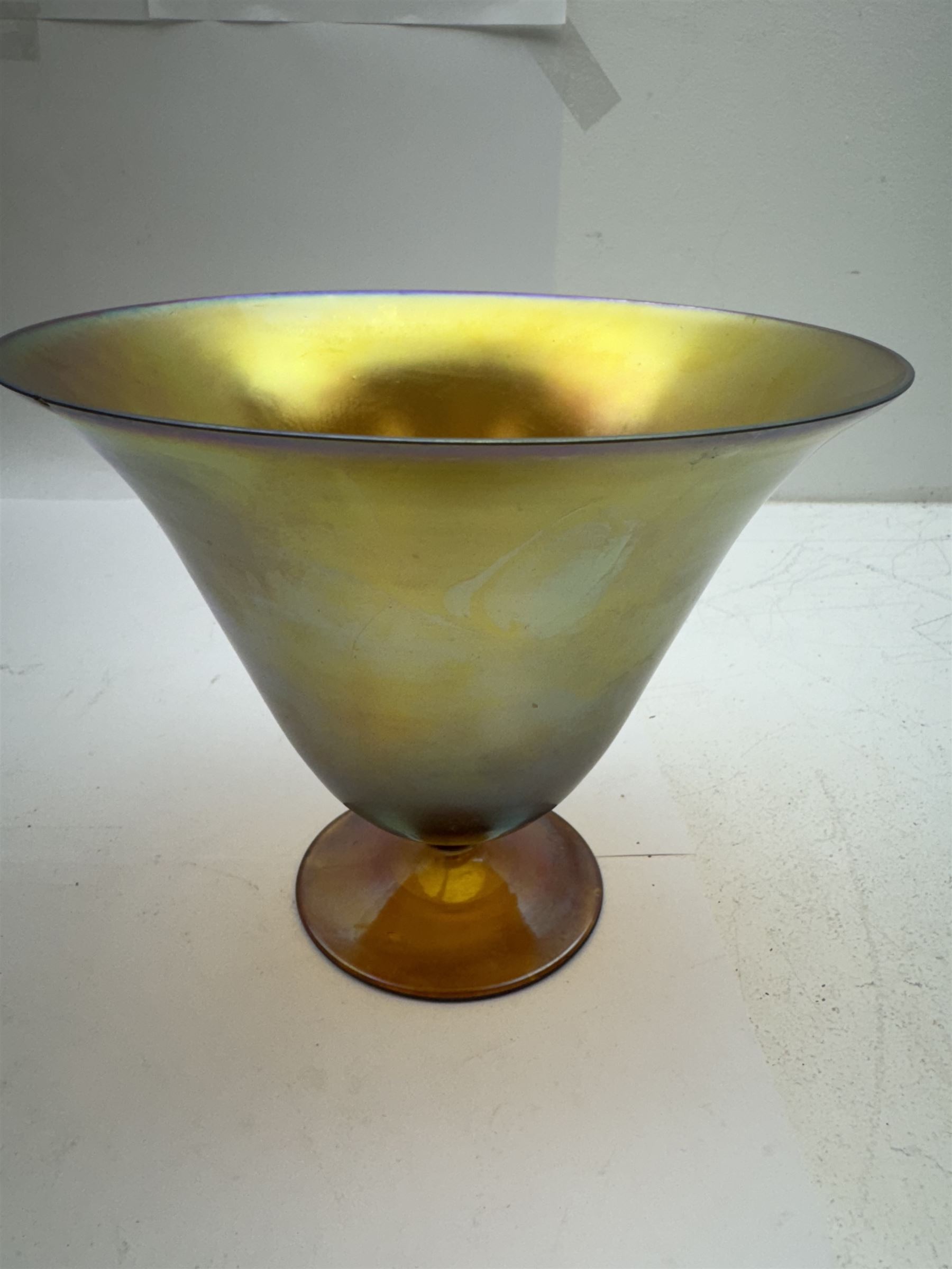 WMF Myra Crystal iridescent glass vase, of goblet form with fluted rim and golden lustre finish, H14.5cm