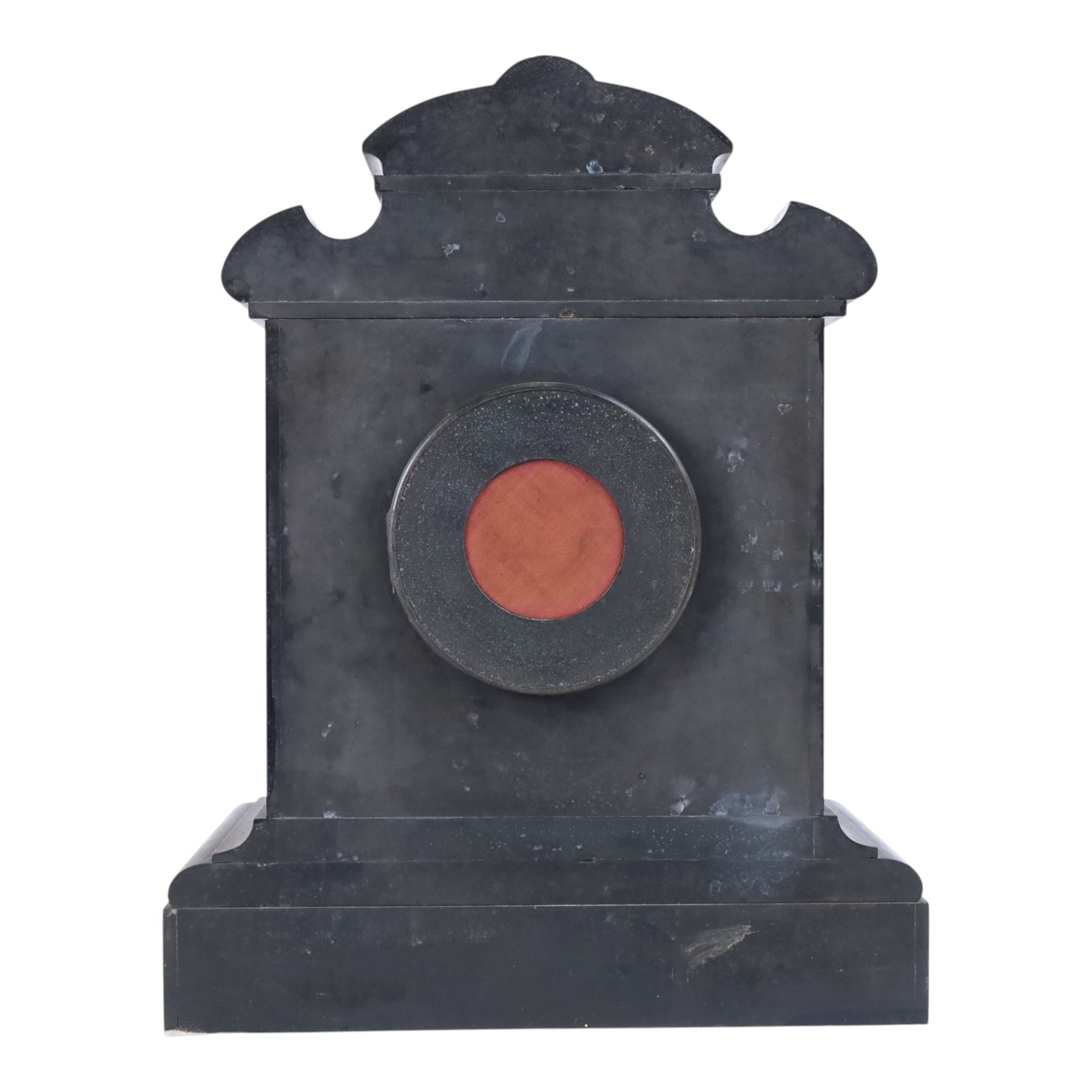 John Cundill Arundel of York eight-day marble-cased mantle clock, with black slate dial and gilt roman numerals, a shaped pediment and recessed marble pillars, H42cm