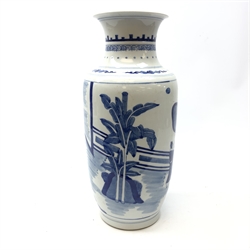  Chinese blue and white vase, painted with a dignitary, his companion and attendants, six character Kangxi mark in underglaze blue, H40.5cm   