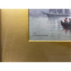 Louis Etienne Timmermans (Belgian 1846-1910): Boats in Calm Waters, oil on board signed 14cm x 24.5cm