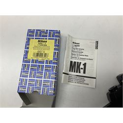 Nikon F3T camera body, in champagne/ titanium colourway, serial no. T8215031, with 'Nikon Nikkor 50mm 1:1.4' lens, Nikon MD4 motor drive, serial no. 156592 and Nikon MK-1 Firing range converter, all with original boxes 