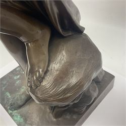 After Christopher Gabriel Allegrain (1710-1795),  Venus au bain, bronze, upon square plinth, Impressed F Barbedienne Fondeur, the base impressed C G Allegrain Fecit 1767, and bearing Barbedienne foundry seal, overall H51cm