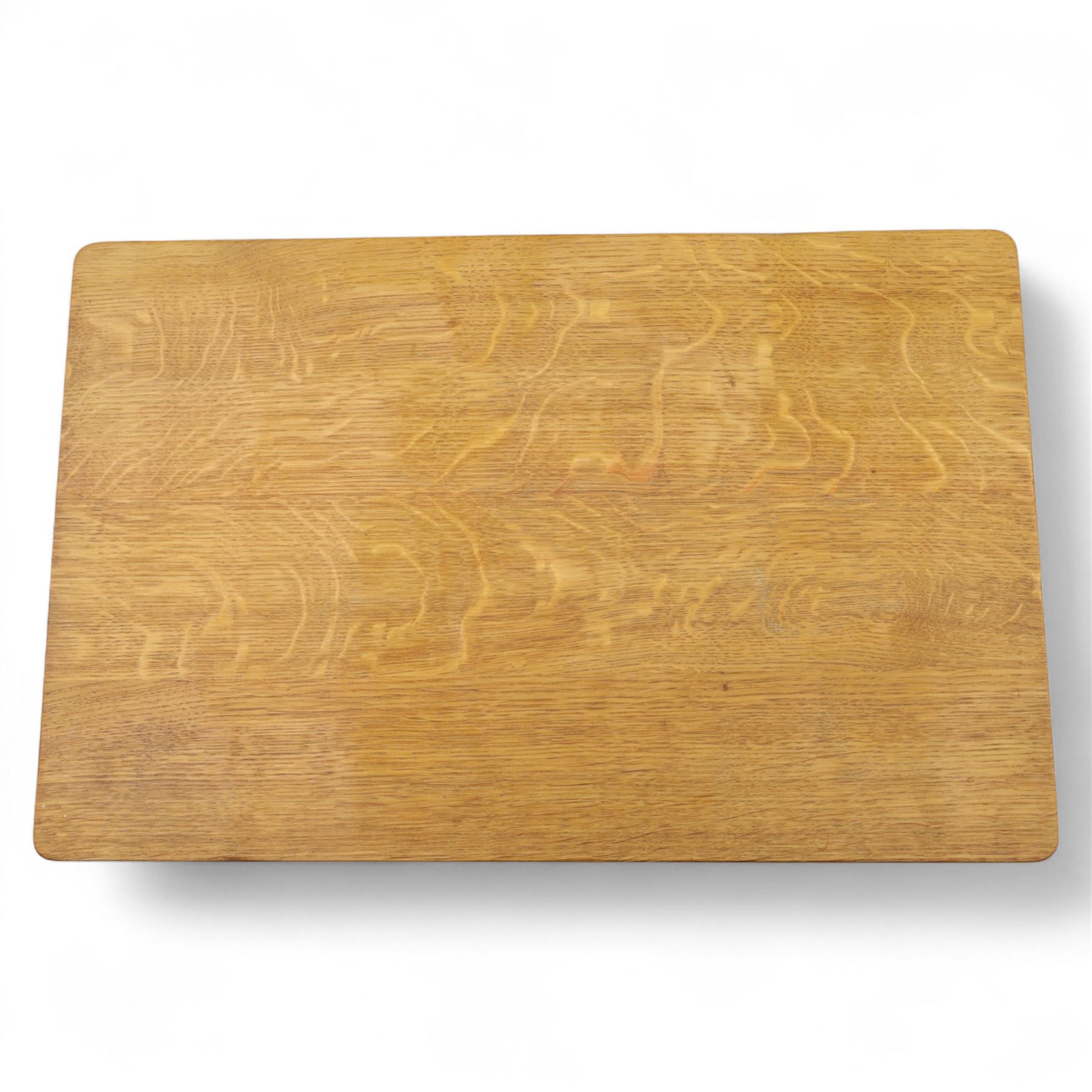 David 'Oakleafman' Langstaff - oak nest of three tables, each with a rectangular adzed top, with signature leaf motif on the bottom stretcher, from the workshop of David Langstaff, Easingwold, Yorkshire