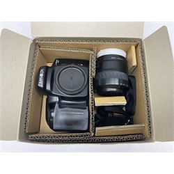 Minolta Dynax 5xi camera body serial no 17222646 with 'AF Zoom Xi 28-80mm 1:4(22)-56' lens serial no 17220881, Minolta SRT101 camera body serial 1944687, Lumix camera body serial no K6SC10168 etc 