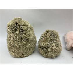 Ten soft tots including Chad Valley Lenny the Lion; Snoopy type dog; Fluffy Hedgehogs; pink Care Bear; souvenir bears for Niagara Falls, Benjamin Franklin and Andre Rieu; Rocky Mountaineer Traindriver; knitted Mrs. Tiggy-Winkle etc; all unboxed (10)
