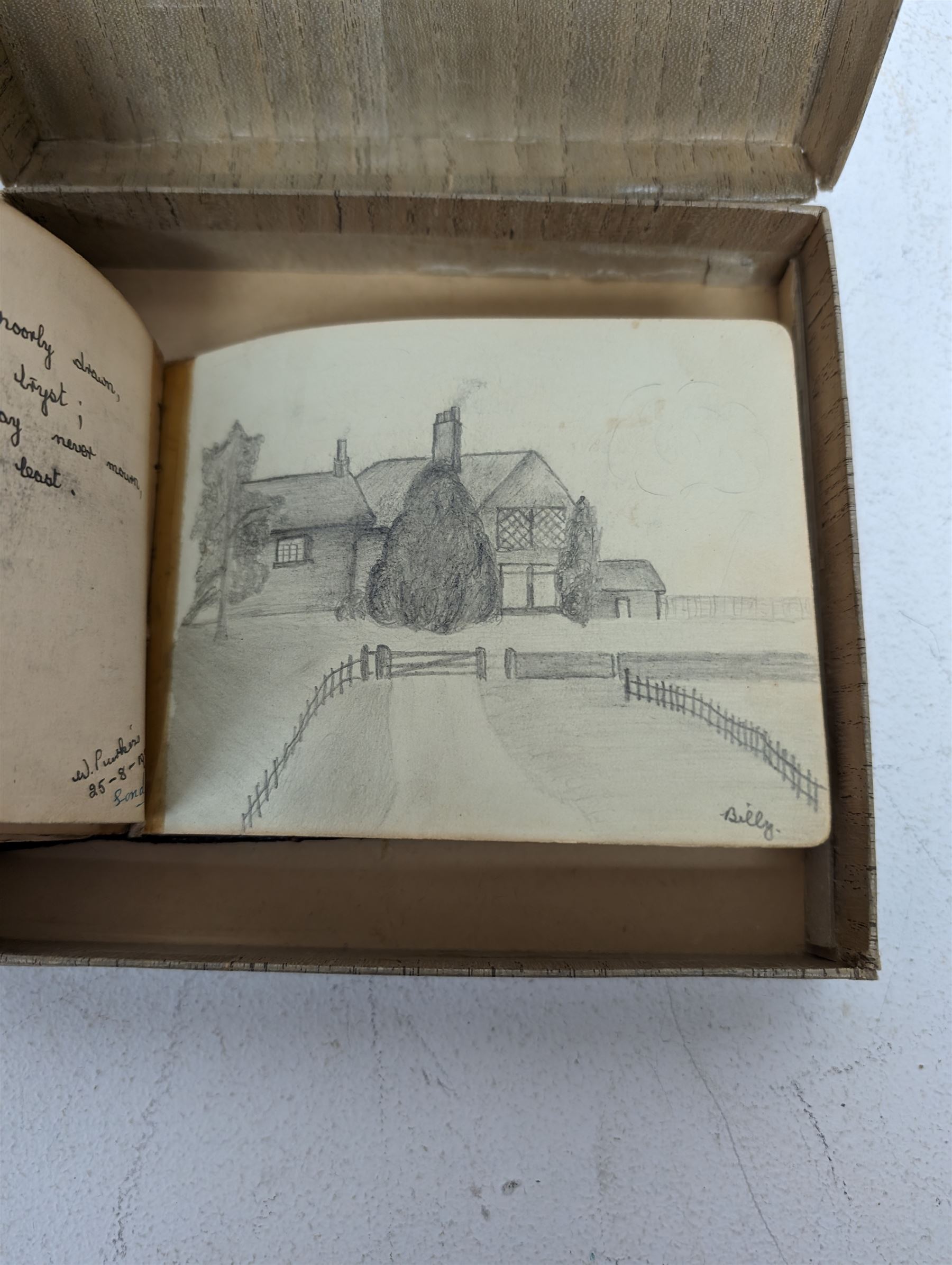 1920s leather bound autograph album/memory book, containing sketches, verses and quotes