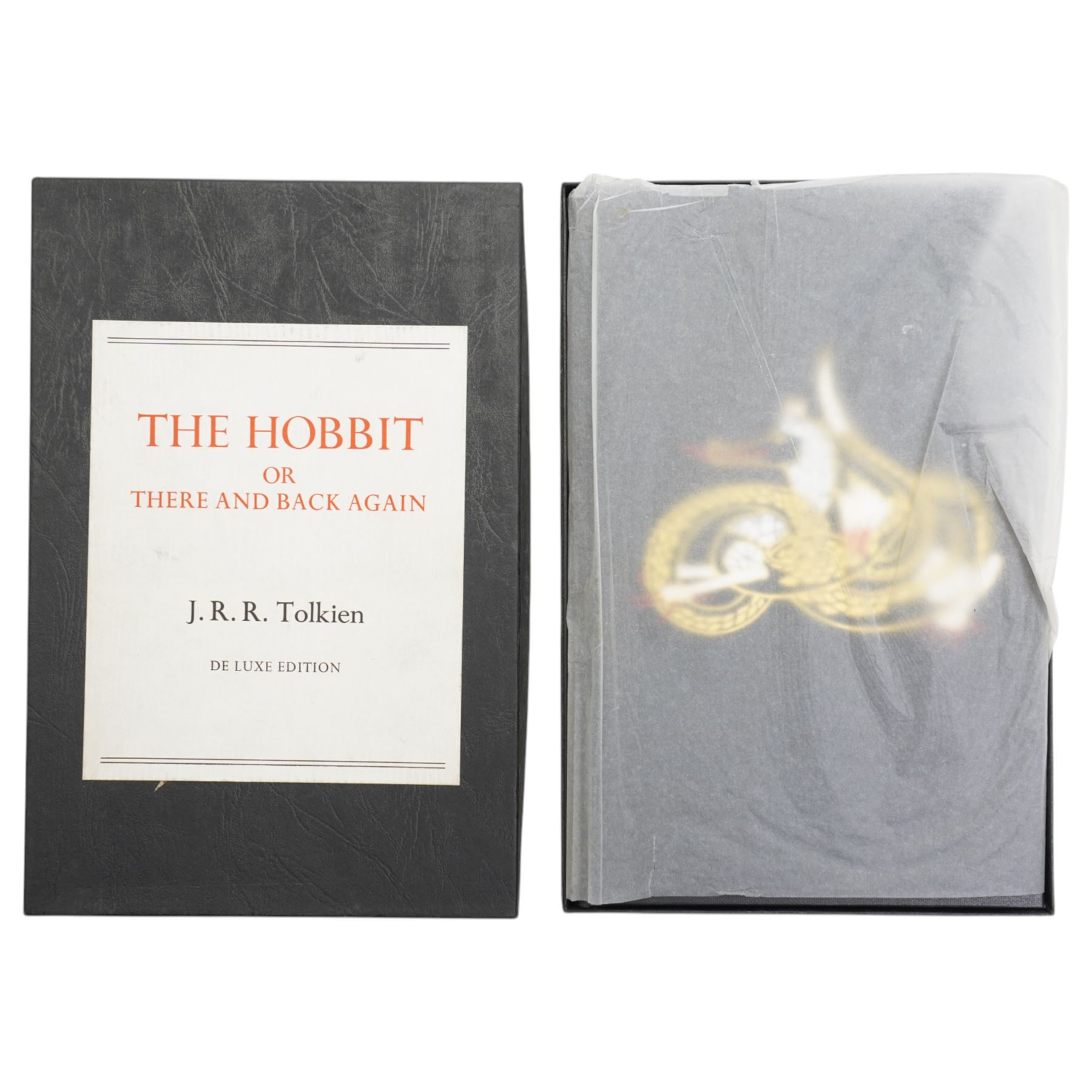 Tolkien, J.R.R. - The Hobbit or There and Back Again, De Luxe edition, George Allen and Unwin Ltd 1976, publishers black cloth with gilt dragon in presentation box with paper label
