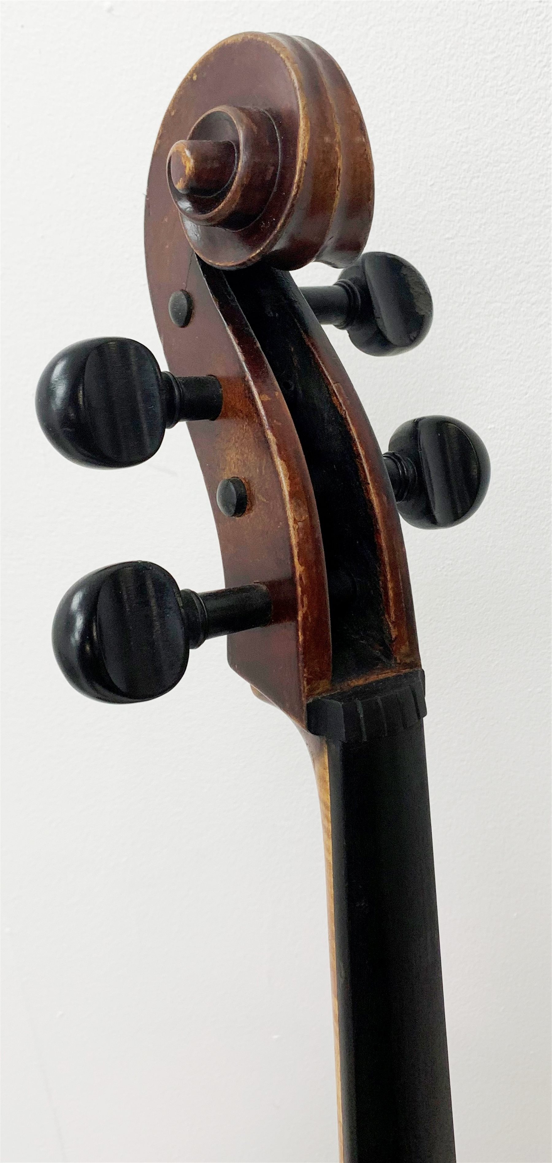  Mid-19th century German cello with 76cm two-piece maple back and ribs and spruce top, bears label Franz Janisch, Wein, VII Neubrugasse 184(?), 124cm overall, in modern soft carrying case   