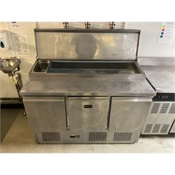Stainless steel refrigerated three door counter, serving top- LOT SUBJECT TO VAT ON THE HAMMER PRICE - To be collected by appointment from The Ambassador Hotel, 36-38 Esplanade, Scarborough YO11 2AY. ALL GOODS MUST BE REMOVED BY WEDNESDAY 15TH JUNE.