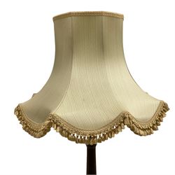 20th century walnut standard lamp, turned column on circular base, with shade 