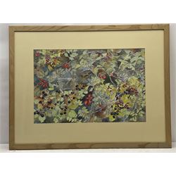 Cathy Parker (British contemporary): 'Hedgerow', watercolour acrylic and pencil signed, labelled verso 49cm x 74cm