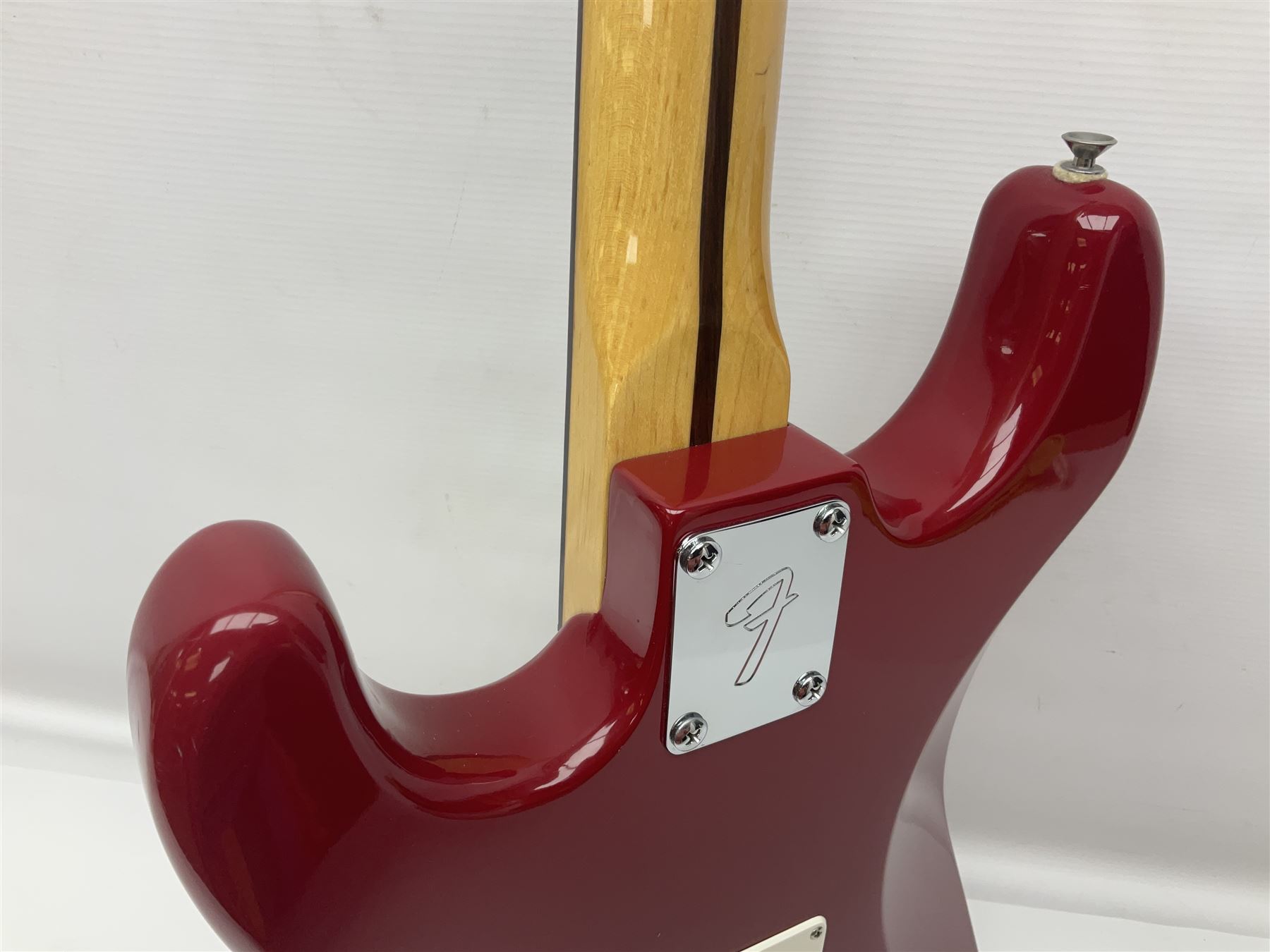 1990s Korean Squier Fender Stratocaster electric guitar in cherry red; serial no.S965951, L98cm