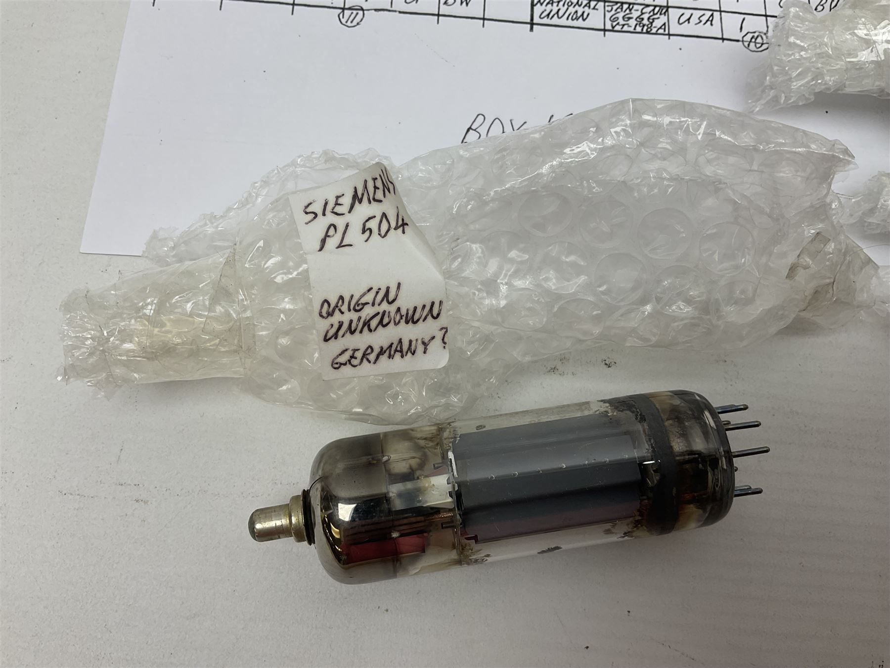 Collection of Cossor, Marconi, Siemens and similar thermionic radio valves/vacuum tubes, including KT32, 43IU, U31, PL504 approximately 21 as per list, unboxed