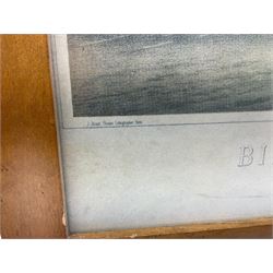 Edwardian shop advertising calendar for Bristow & Co. Ltd Tea Specialists of Hull 1905 depicting a half length portrait of a pensive young lady entitled 'Our Father', 73 x 47cm, oak and gilt frame and After J Stead (British 20th century): 'Bird's Eye View of the Town of Kingston-upon-Hull', reproduction lithograph pub. 1990, 49cm x 87cm (2). NOW UNFRAMED. 