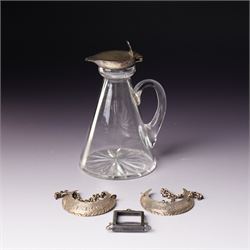 Glass whisky noggin with silver hinged cover and clear glass handle H10cm Birmingham 1921 ...