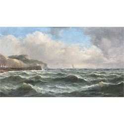 J Wilson (British 19th/20th century): 'Near Sidmouth Devonshire Coast', oil on board signed, titled verso 29cm x 49cm