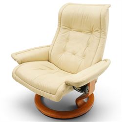 Ekornes - Stressless cream leather upholstered reclining armchair 