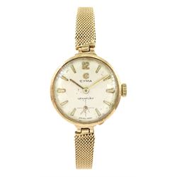 Cyma Cymaflex ladies 9ct gold wristwatch, on 9ct gold bracelet, hallmarked