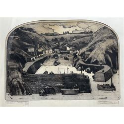 Graham Clarke (British 1941 - ): 'Mullion Cove', limited edition monochrome etching signed titled and numbered 162/350 in pencil image 28cm x 41cm
