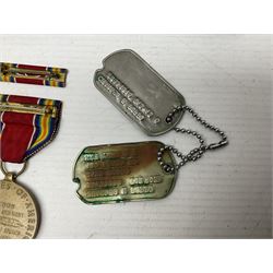 American Purple Heart Medal awarded to 32634848 Charles H. Poppo; cased with identity tags and paperwork; and Bronze Star Medal awarded to U.S. Marine Esteban T. Maranao; cased; American WWII Victory Medal and Asiatic Pacific Campaign Medal