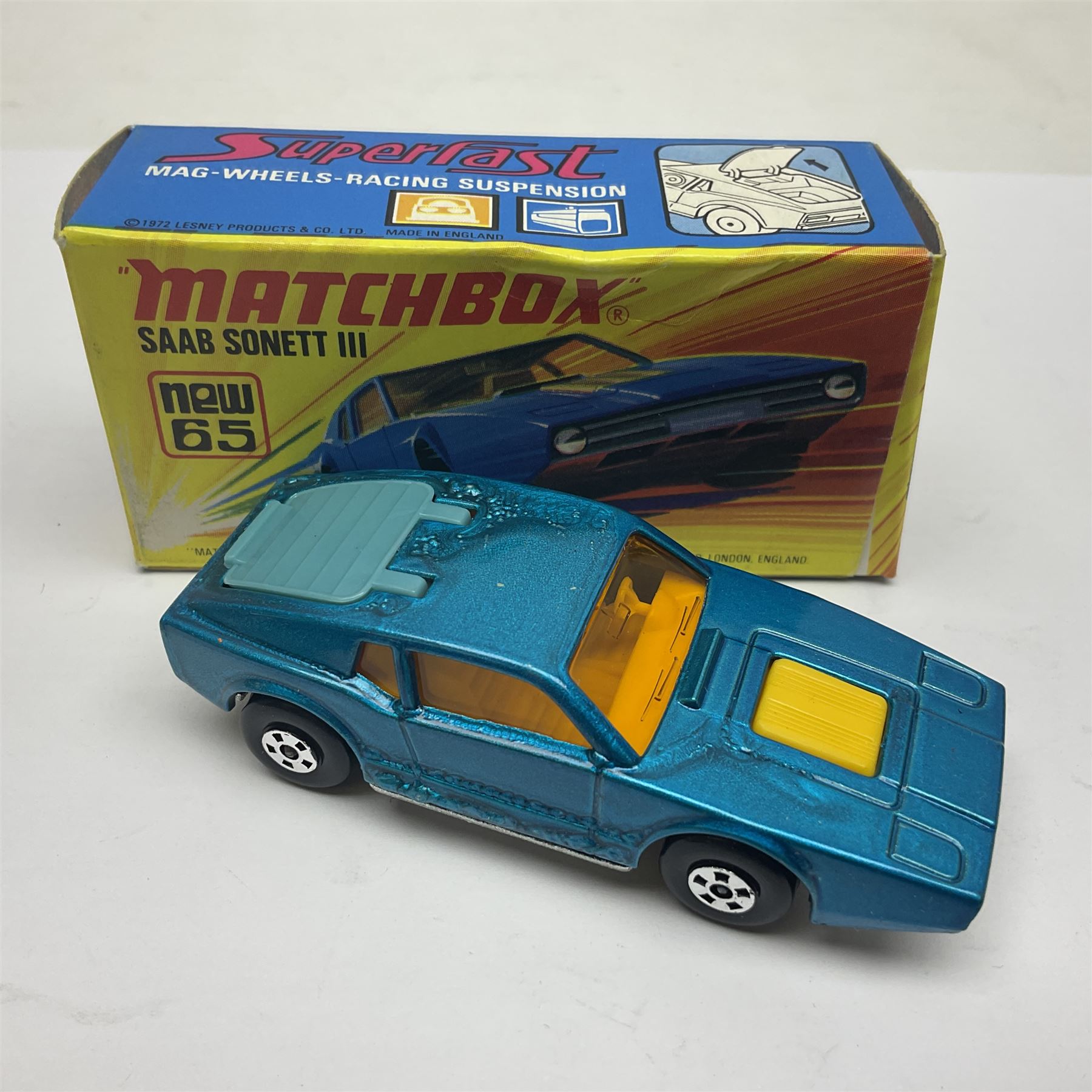Matchbox 1-75 Series 'Superfast' ex-shop stock - unopened pack of six 22d Freeman Intercity Commuter models; and three others comprising 45c Ford Group 6, 56c BMC 1800 Pinafarina and 65d Saab Sonnet III; all boxed (9)