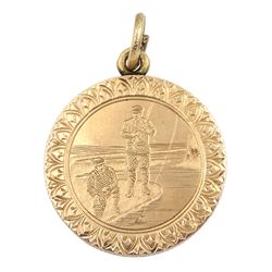 Edwardian 9ct gold 'Derby Angling Association' presentation pendant medallion, by Walker & Hall, Sheffield 1908, approx 13.1gm