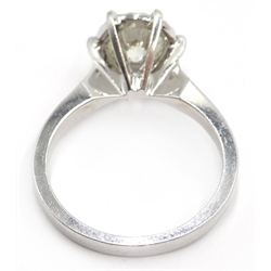  18ct white gold (tested) round brilliant cut diamond solitaire ring, stamped 750, diamond 1.32 carat  