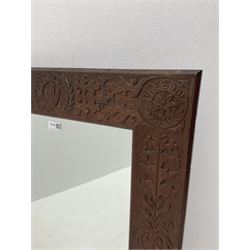 Early 20th century carved oak framed wall mirror with Liberty, Progress, Freedom & Justice motifs