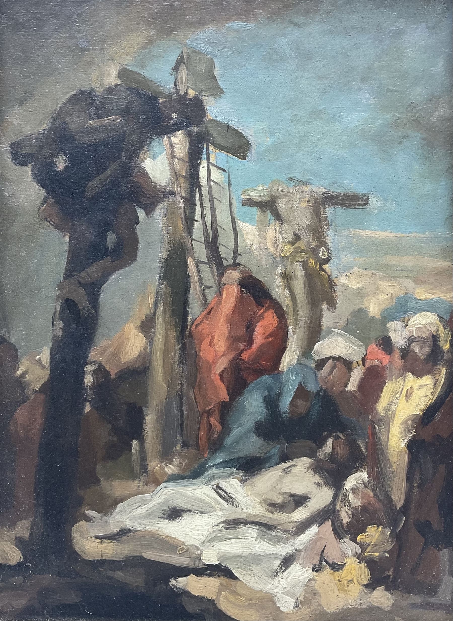 Robert Charles Peter (British 1888-1980): The Descent from the Cross, oil on board signed and inscribed verso 29cm x 21cm