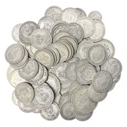 Approximately 530 grams of Great British pre 1947 silver coins, including   halfcrowns, florins, one shillings and threepence pieces