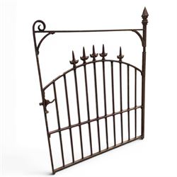 Georgian wrought iron single garden gate, pointed finial over strapwork cresting rail and ...
