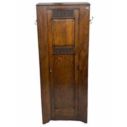 Early 20th century medium oak wardrobe hall wardrobe, carved detail