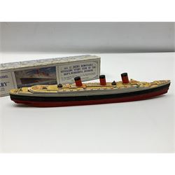 Chad Valley 'Take to Pieces' model of R.M.S. Queen Mary; made up of thirteen removable decks revealing the interior, held together by nuts/bolts to the top deck; boxed with original key chart sheet