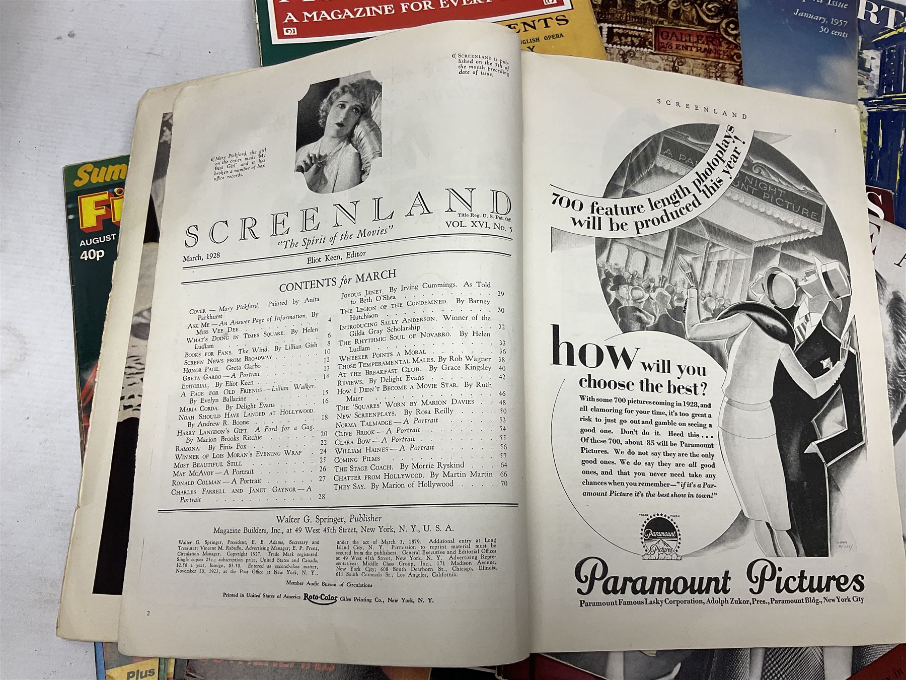Miscellaneous ephemera including large quantity of theatre programmes c1936-2000s, some bearing signatures; 1930s/40s sheet music; film magazines including Screenland 1928, Theatre Arts 1950s, Film Review 1980s/90s etc