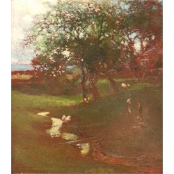 Hugh B Scott (19th/20th century): 'Spring', oil on panel signed, titled with artist's address verso 17cm x 14cm
