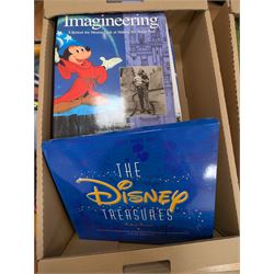 Collection of Walt Disney books and two posters, including The Disney Treasures, Before The Animation Begins, Inside The Dream, The Lost Notebook, etc, in two boxes