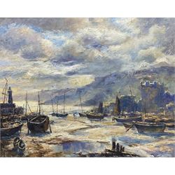 English School (Contemporary): Busy Harbour at Low Tide, oil on board unsigned 50cm x 60cm