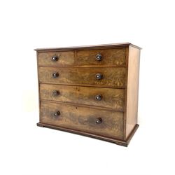 19th century mahogany chest fitted with two short and three long drawers, raised on bracket supports 