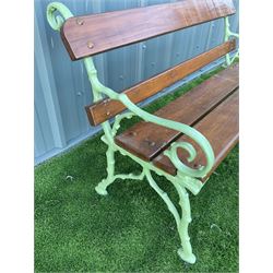 ''Faux Bois'', Cast iron and wood slate bench painted in green - THIS LOT IS TO BE COLLECTED BY APPOINTMENT FROM DUGGLEBY STORAGE, GREAT HILL, EASTFIELD, SCARBOROUGH, YO11 3TX