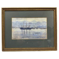 H Lyon (19th/20th century): Sailing Vessels at Anchor, watercolour indistinctly signed 15cm x 25cm