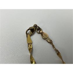 9ct gold jewellery, to include twist design herring bone link necklace, pair of textured hoop earrings and a pair of Italian horn pendant earrings