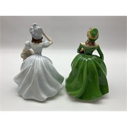 Royal Worcester figure, First Dance no 3629, together with eight Coalport figures, to include Debbie, Emily, Helen etc