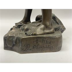 After Felix Carpentier, Improvisateur; bronzed figure of a man playing the flute, marked Felix Charpentier, H35