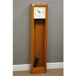  Gents' of Leicester teak cased electric master clock with pendulum, enclosed by glazed door, Arabic dial, H129cm - glass missing  