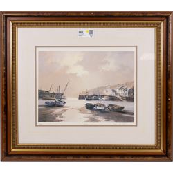 After Don Micklethwaite (British 1936-): Harbour Scenes, two signed prints in matching frames, overall 60cm x 70cm (2)