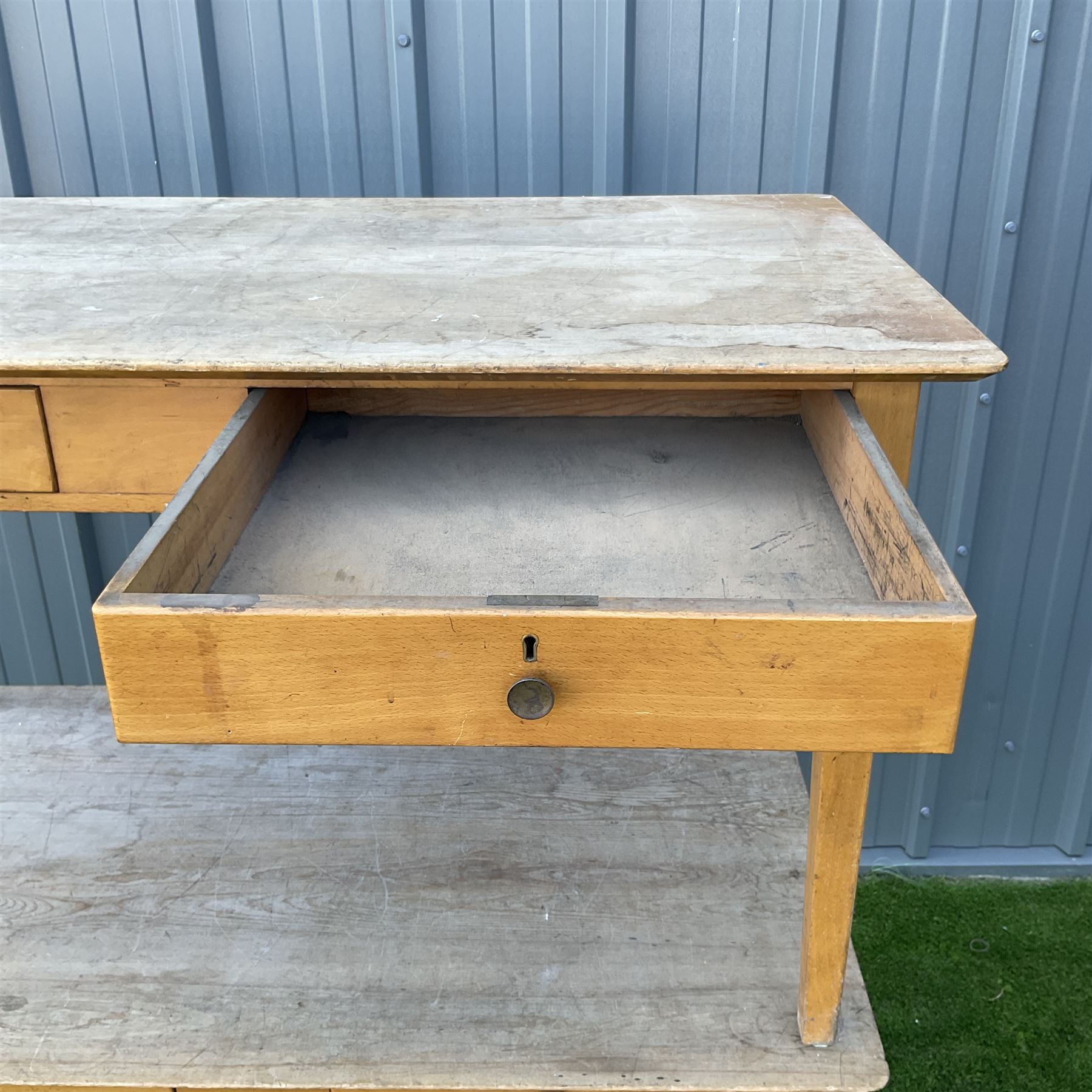 Pair of solid beech wood desks, with two drawers THIS LOT IS TO BE